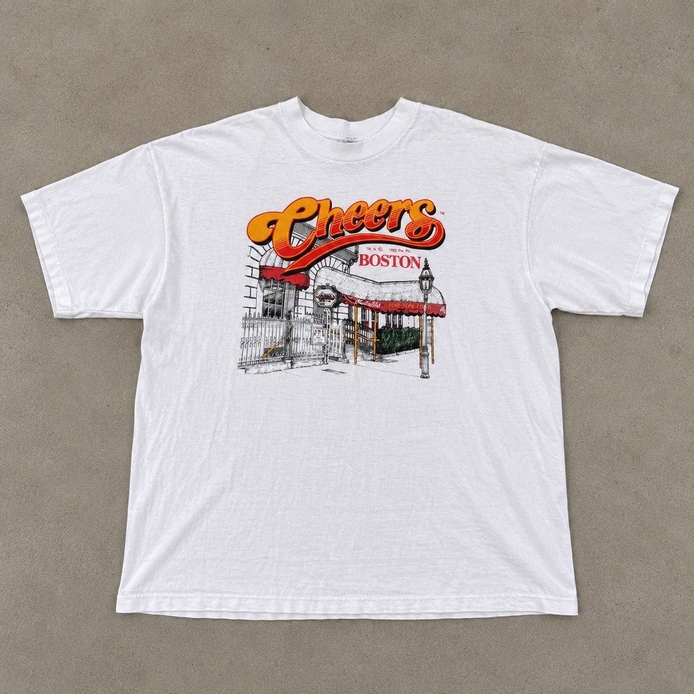 Vintage 1992 Cheers Boston TV Show Graphic T-Shirt Tee Jays Made in USA XL White